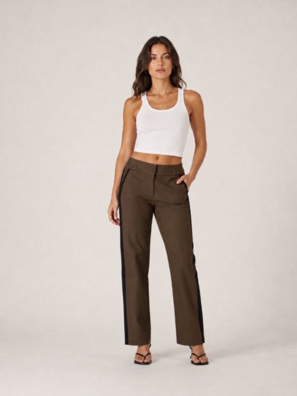 Double Zero brand women's middies pants brown with black pinstripe size small